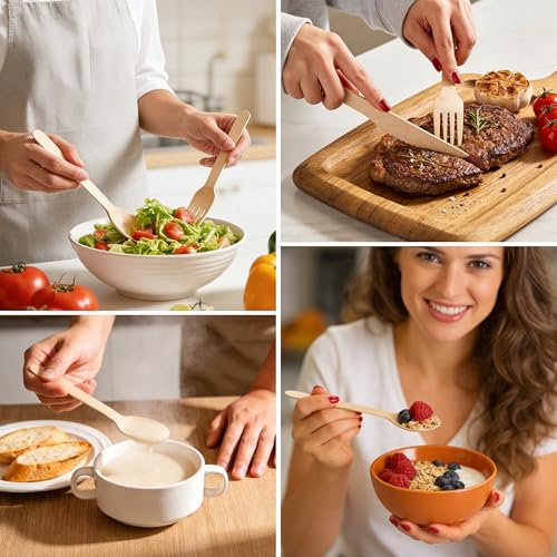 Disposable Wooden Utensils Set (120 Forks, 60 Spoons, 60 Knives)