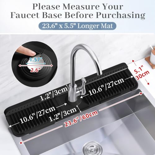 24 Inch Faucet Mat for Kitchen Sink Splash Guard (Black / 23.6" x 5.5")