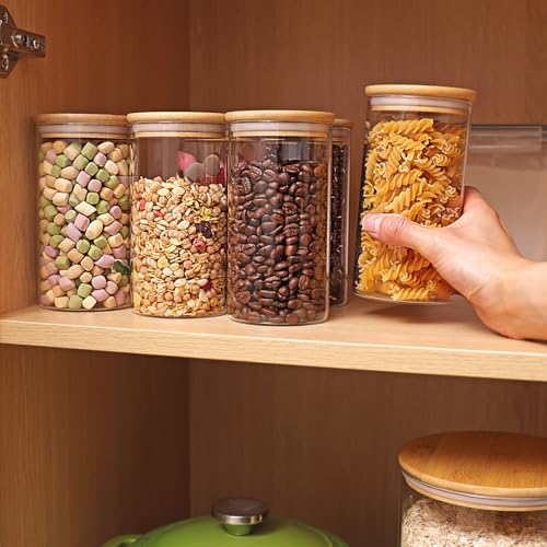 6pcs Glass Food Storage Containers with Bamboo Lids (round-0.6qt*6pcs)