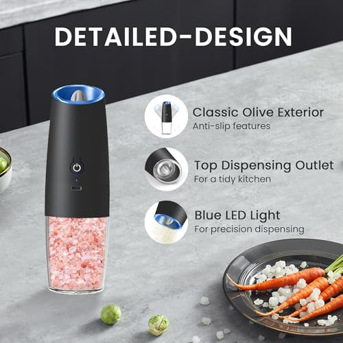 Rechargeable Gravity Salt Pepper Grinder Set (Rechargeable/2pcs/Black)