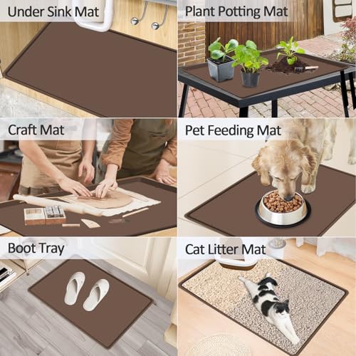 Silicone Coffee Maker Mat with Lip for Countertops (Brown / 19.7'' x 15'')