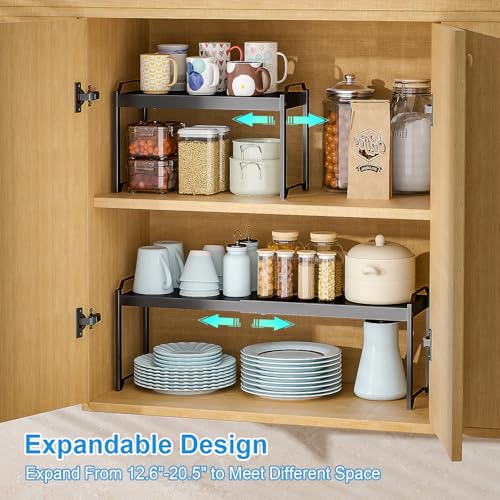 4 Pack Kitchen Cabinet Shelves Organizers (Black / 4 Pack: 12.6"-20.5"L)