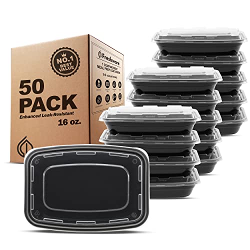Meal Prep Containers [50 Pack] 1 Compartment Food Storage Containers with Lids (16OZ-50PK)