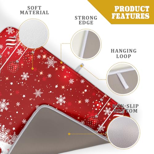 Xmas Balls Dish Drying Mat for Kitchen Countertop Winter Red White Snowflakes Dish Drainer Mats 18x24inch Reversible Dish Drying Rack Pad Protector for Dining Holiday New Year Decor (24" x 18")