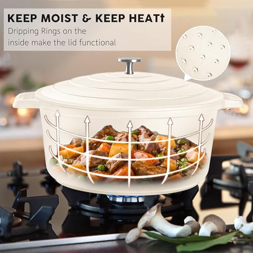 Large Dutch Oven Pot with Lid (Beige / 7.5QT)