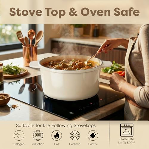 5 Qt Ceramic Dutch Oven Pot with Lid (Cream)