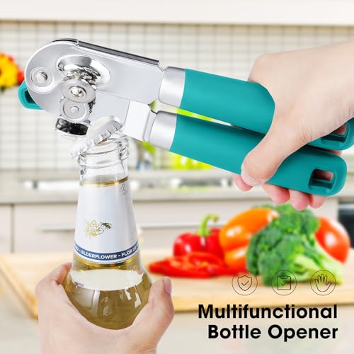 Heavy Duty Hand Can Opener Manual with Magnet Lid Remover (Turquoise)