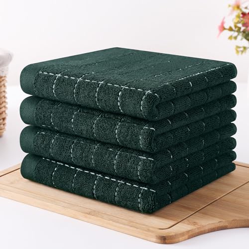 100% Cotton Terry Kitchen Towels (Blackish Green / 13 X 28 - 4 Pack)