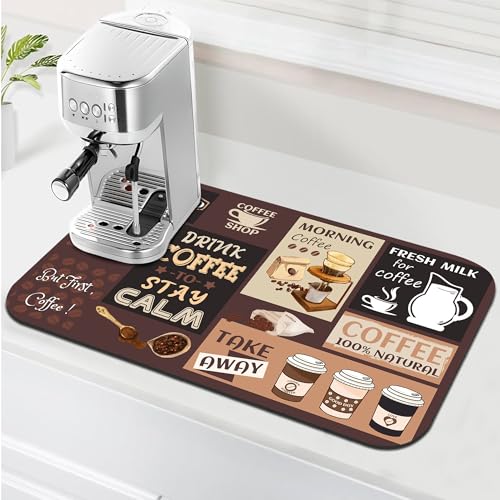 Retro Coffee Pattern Drying Mat 19" x 12" (Coffee / 19" x 12")