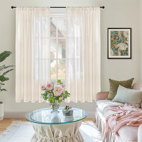 72 Inch Length Beige Linen Curtains for Living Room (Light Beige / 52"W x 72"L (Pack of 2))