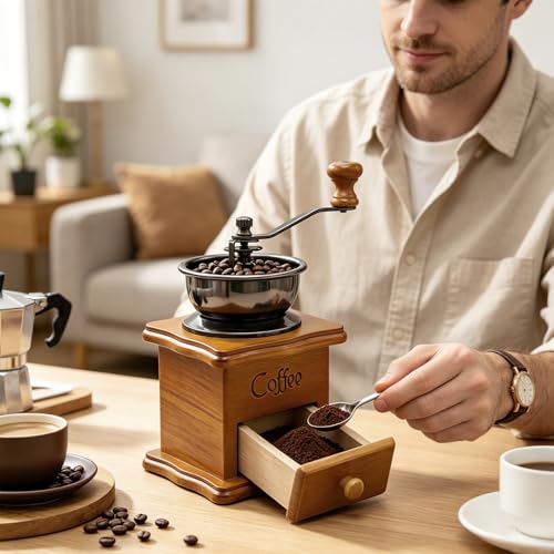 Wooden Manual Coffee Grinder with Porcelain Burr