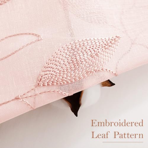 Blush Pink Sheer Curtains Leaf Embroidered (52"W x 96"L (Pack of 2) / Pink)
