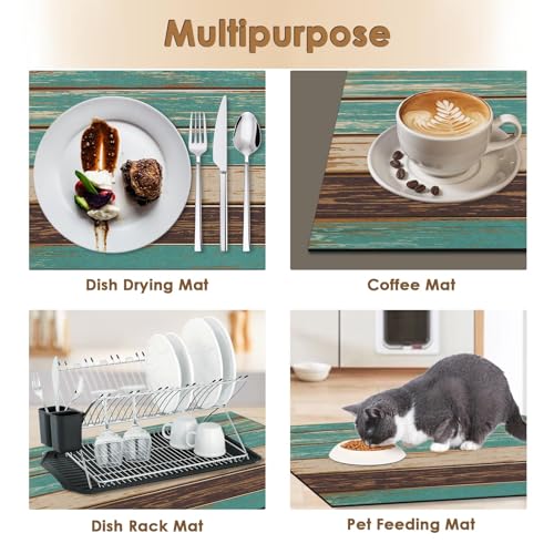 Coffee Mat for Countertops (Farmhouse Teal Brown Wood)