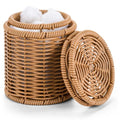 Rattan Q tip Holder with Lid (3.94" x 3.94" x 4.73")