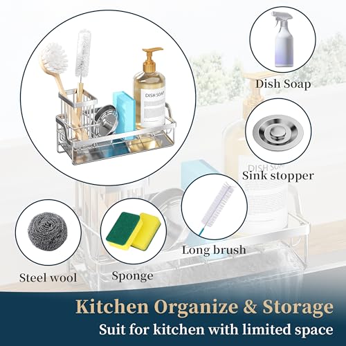Sponge Holder for Kitchen Sink (Silver / Large)