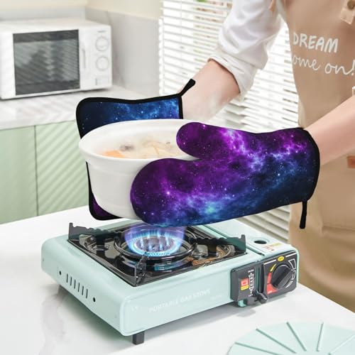 Cool Blue Purple Galaxy Oven Mitts and Pot Holders Sets of 4 (Cool Blue Purple Galaxy)