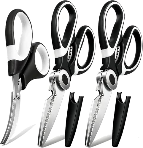 3 Pack Kitchen Scissors & Seafood Scissors Set (Black & White)