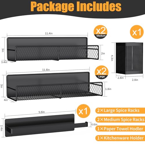 Magnetic Spice Rack for Refrigerator (Black / 6 Pack)