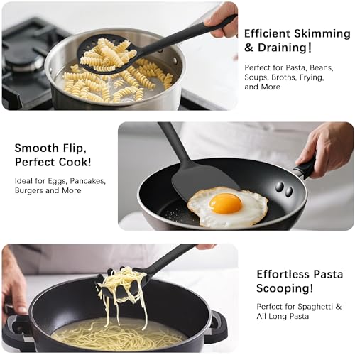Silicone Kitchen Cooking Utensils Set (PureBlack)