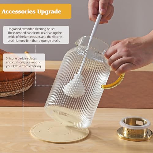 2 Pack Glass Pitchers with Handle and Lid (Stripes)