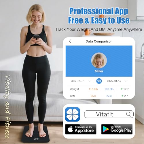 Smart Digital Bathroom Scale for Body Weight (Smart Scale Spray Silver Black 400lb)