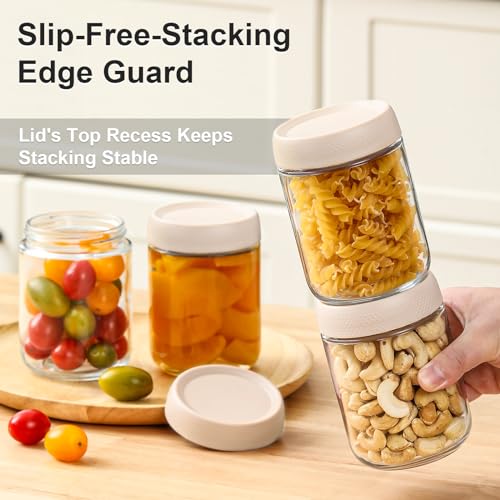 6 pack 16oz Glass jars with Airtight Lids (Beige-6pack-16oz)