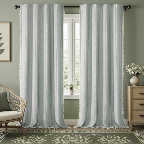 Teal 100% Boho Blackout Curtains 2 Panels with Tassels 52W X 94L (Teal Green / 52"W x 94"L (Pack of 2))