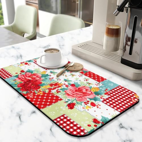 Kitchen Counter Drying Mat (Red, Green, White / 20" x 12")