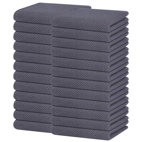 100% Cotton Waffle Weave Kitchen Dish Towels 24 (Dark Grey / 13 X 28 - 24 Pack)