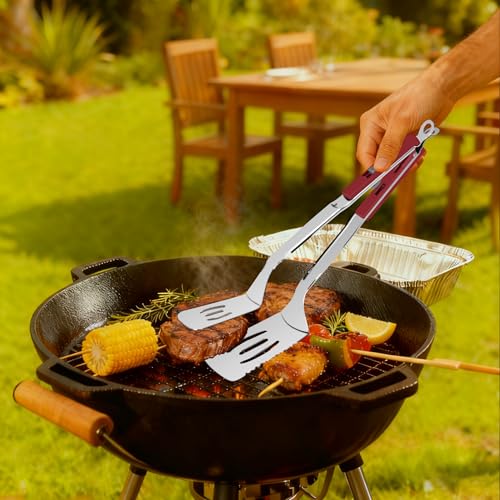 13.5 inch Stainless Steel Tongs for Cooking (13.5 Inch / Red)