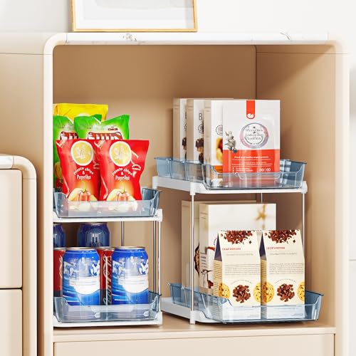 2-Tier Multi-Purpose Bathroom Under Sink Organizers and Storage, Stackable Kitchen Pantry Organization, Pull Out Medicine Cabinet Organizer with Movable Dividers, Blue, 2 Pack (Blue / 2 Pack)