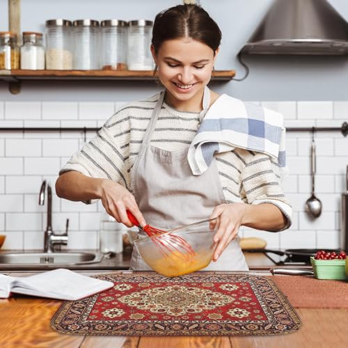 Absorbent Dish Drying Mat Kitchen Counter 18" x 24" Moroccan Royal (18" x 24" / Red Tribal)