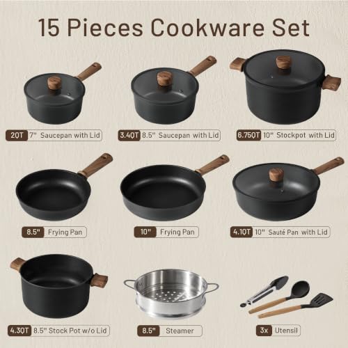 Nonstick Pots and Pans Set (Black / 15 pieces)