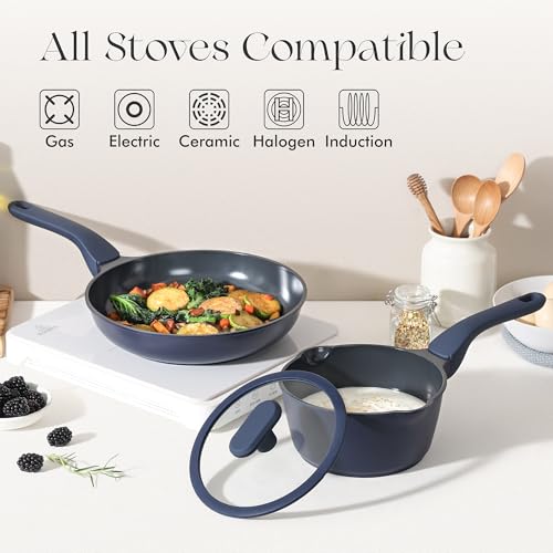 Nonstick Ceramic Frying Pan with Lid (8" W/Lid / Blueberry Mist)