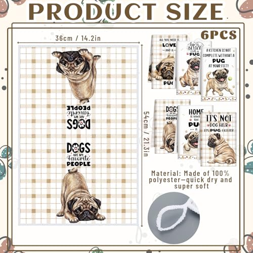 6 Pcs Pug Kitchen Towels Puppy Dish Towel Gifts for Pug Lovers (Pug)