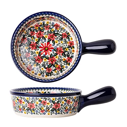Red Daisy Flower Vintage Style Ceramic Bakeware Casserole Dish Baking Pan Lasagna Pans Baking Dish with Handles for Oven (RedDaisy / 20 OZ)