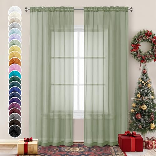 Sage Green Sheer Curtains 84 inches Long 2 Panels (Sage Green / 42"W x 84"L (Pack of 2))