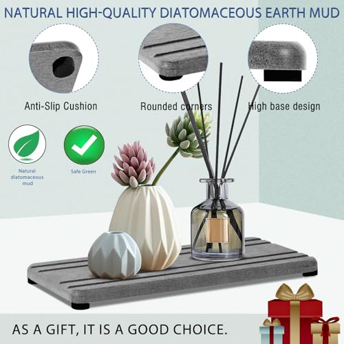 2PCS Water Absorbing Stone Tray (2pcs 21×10cm Gray Stripe)