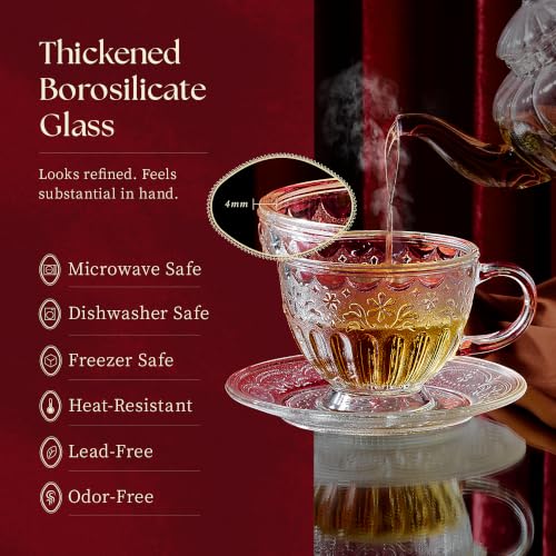 Vintage Glass Tea Cup and Saucer Set (Classic Frosted White)