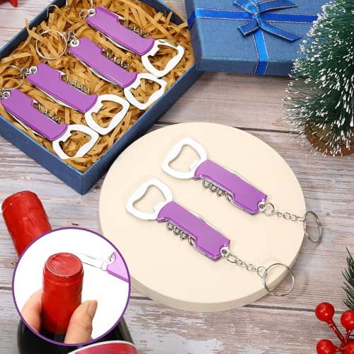 24 Pcs Wine Bottle Opener Keychains Bulk (Purple)