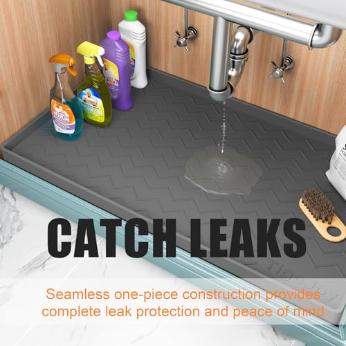 Under Sink Mats for Kitchen Waterproof 37" x 22" (Beige / 22"W x 37"L)