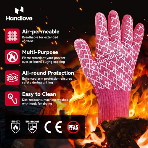 Aramid Heat Resistant BBQ Gloves (Pink / White Palm Grip / Small)