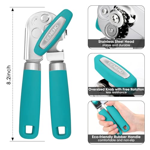 Heavy Duty Hand Can Opener Manual with Magnet Lid Remover (Turquoise)