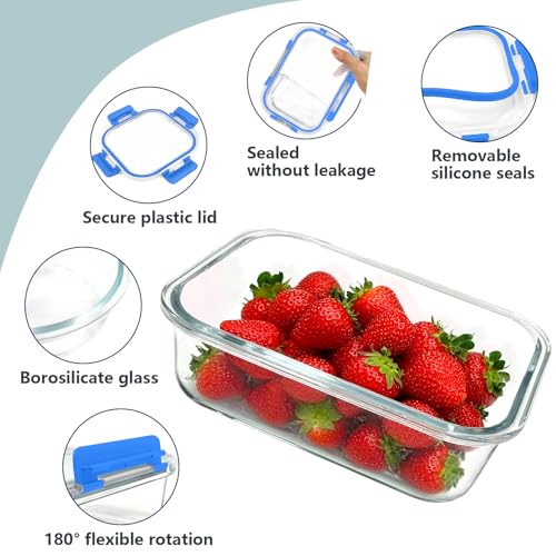 12 Pack Glass Food Storage Container Set with Lids Non Toxic (Blue-12)