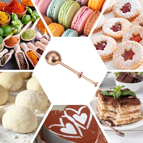 Flour Duster 304 Stainless Steel Flour Sifter for Baking (Brown)