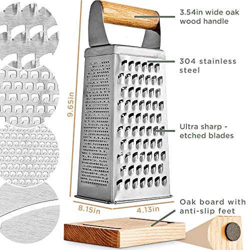 Premium Grater with Etched Stainless Steel Blades (4-Sided Grater)