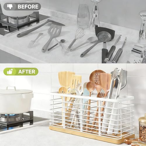 Kitchen Cooking Utensil Holder for Kitchen Counter (White)