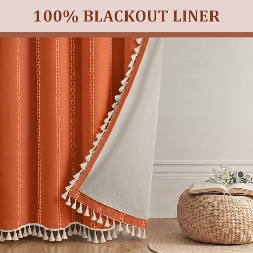 Burnt Orange 100% Boho Blackout Curtains 2 Panels 52W X 82L (Burnt Orange / 52"W x 82"L (Pack of 2))