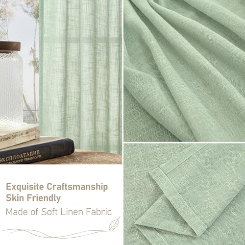 Semi Sheer Linen Curtains for Living Room 84 inch Length 2 Panels (52"W x 84"L (Pack of 2) / Fresh Green)