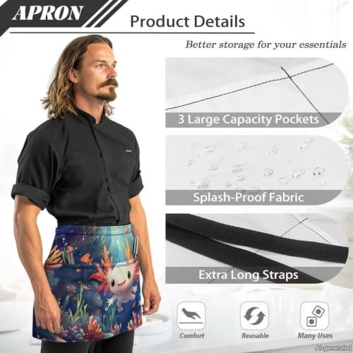 Axolotl Print Server Apron with 3 Pockets (Axolotl)